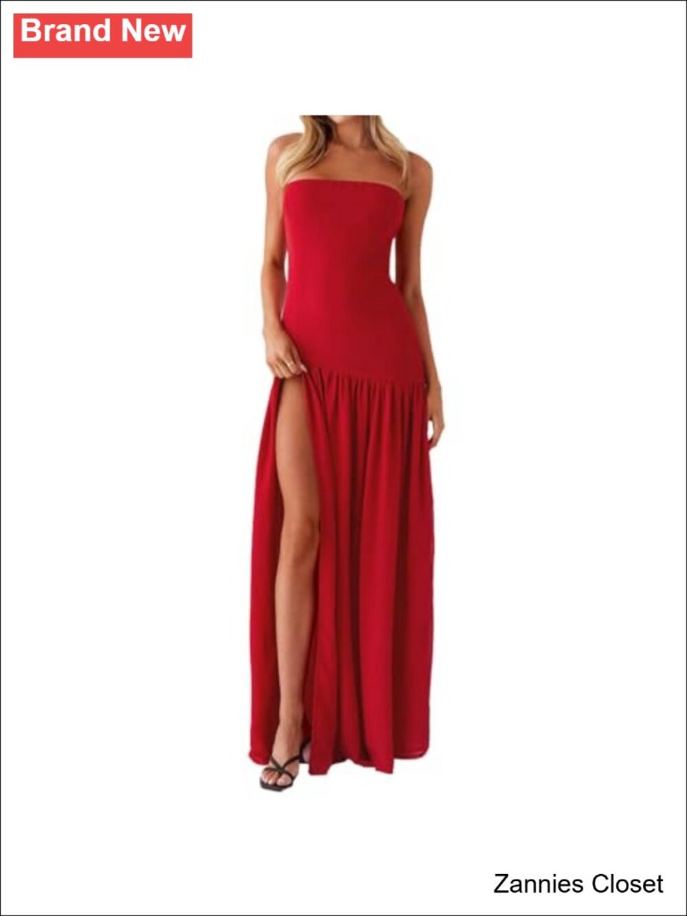 ✨ Sexy Strapless Mesh Patchwork Maxi Dress High Slit
